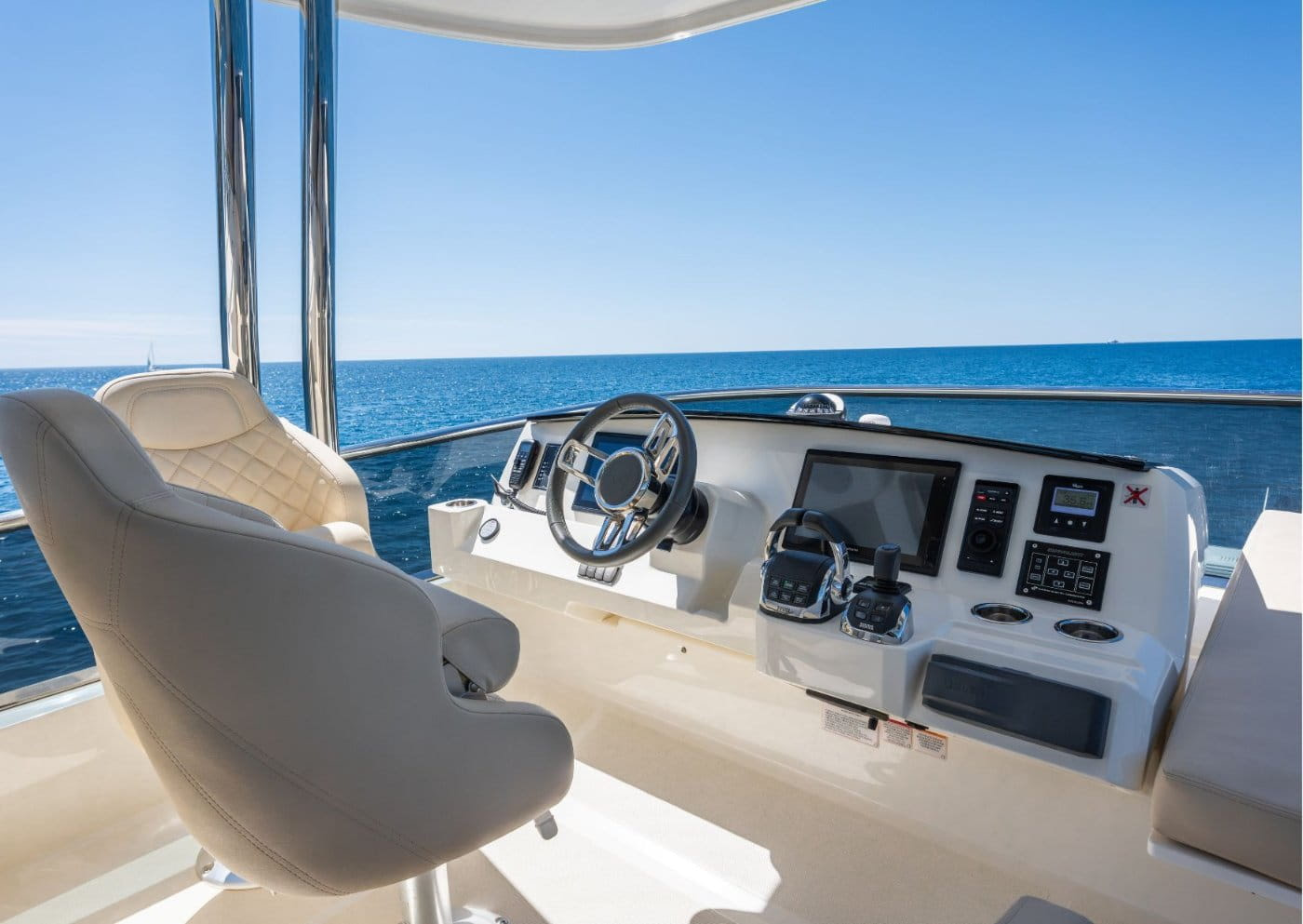 front of perveli, where the captain will be sat during a yacht charter