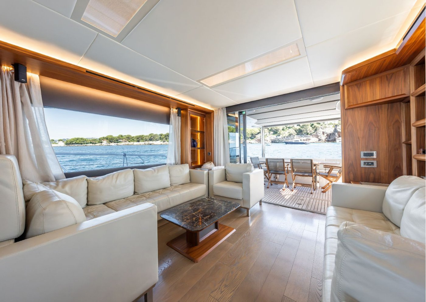 inside pirveli absolute 64 fly yacht, luxury lounge area
