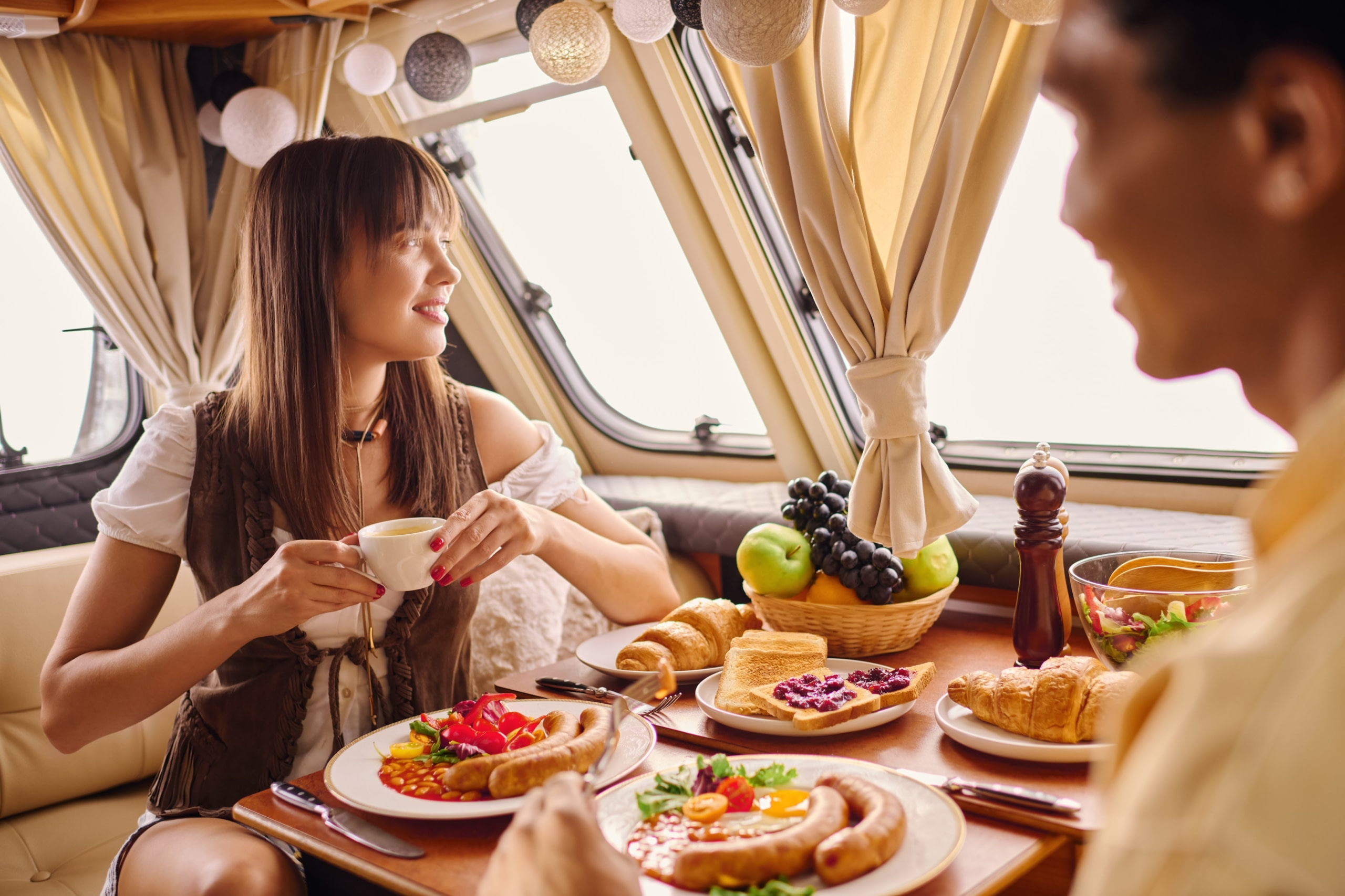 Private Chef on a Yacht, 2 people having a meal on a yacht.