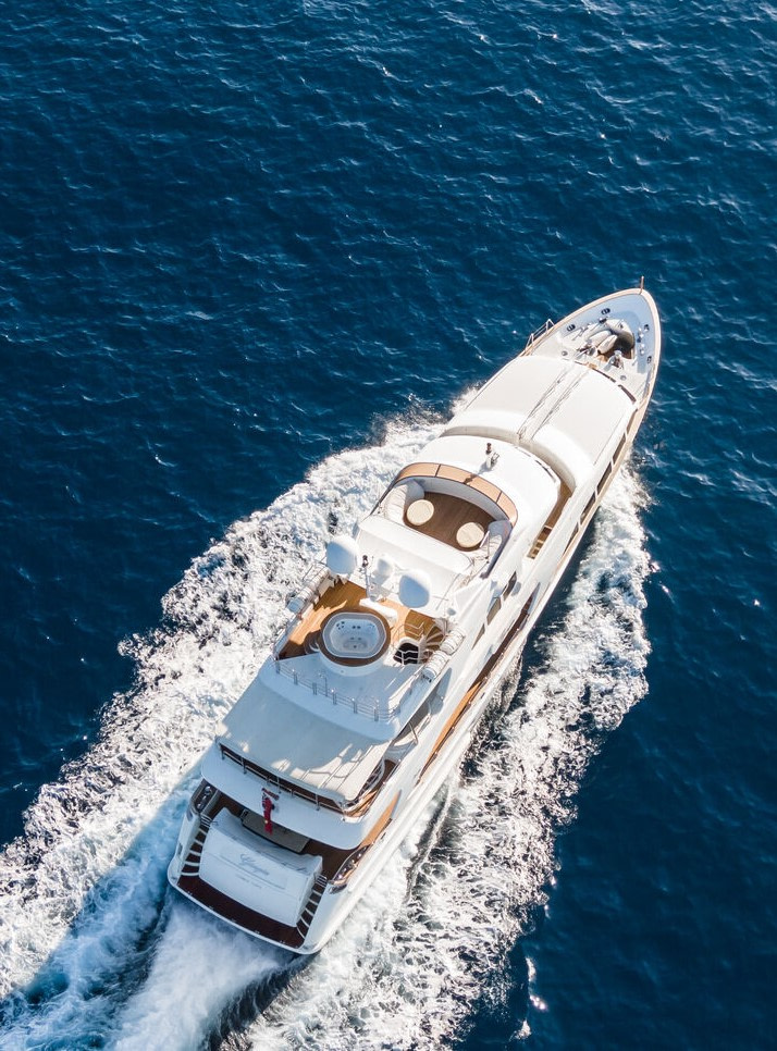 GEORGIA I Yacht charter aerial picture of her cruising at sea